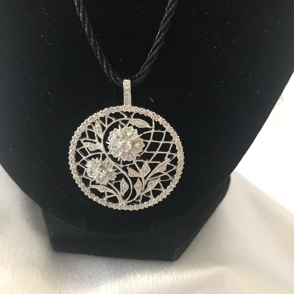 Crystal look pendant on thin black silk rope - Picture 4 of 5